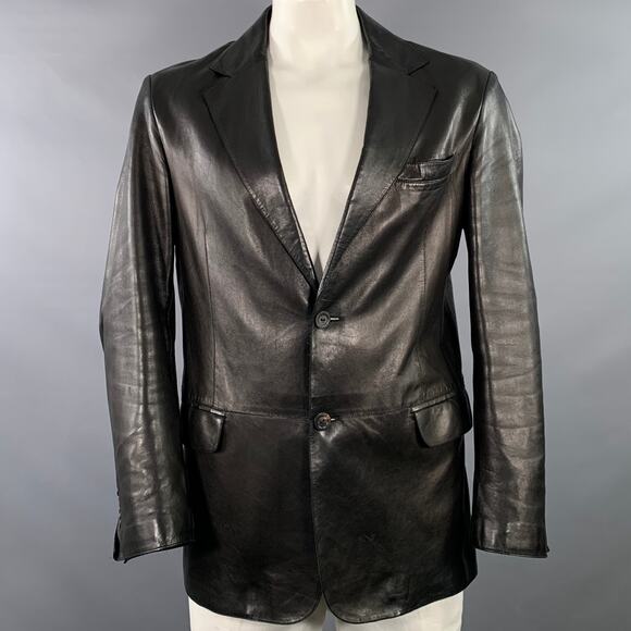ARMANI COLLEZIONI 42 Black Lambskin Leather Single Breasted Notch Lapel Jacket - Picture 1 of 8